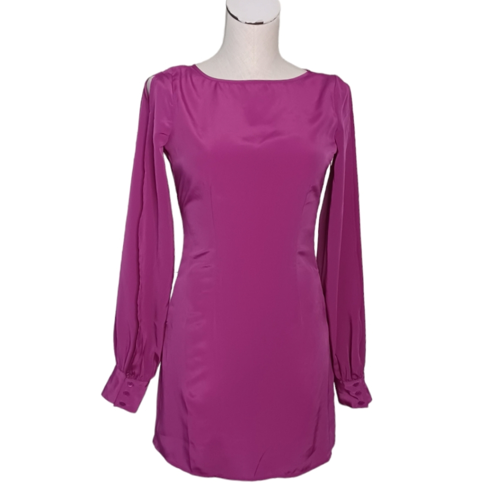 ASOS • size 2 • pink dress cut out long sleeves & back lightweight Barbiecore